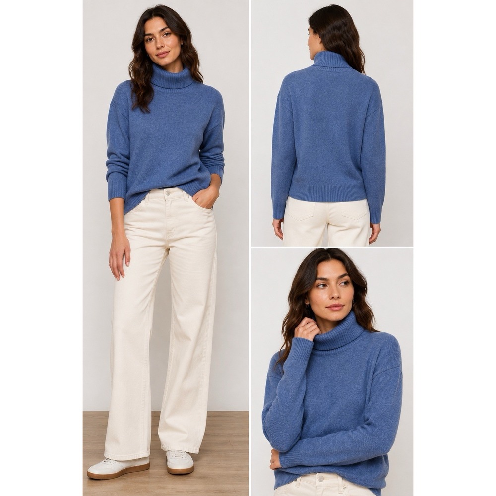Alex Mill Cecile Cashmere Turtleneck Sweater Women M Heather Blue NWT $325